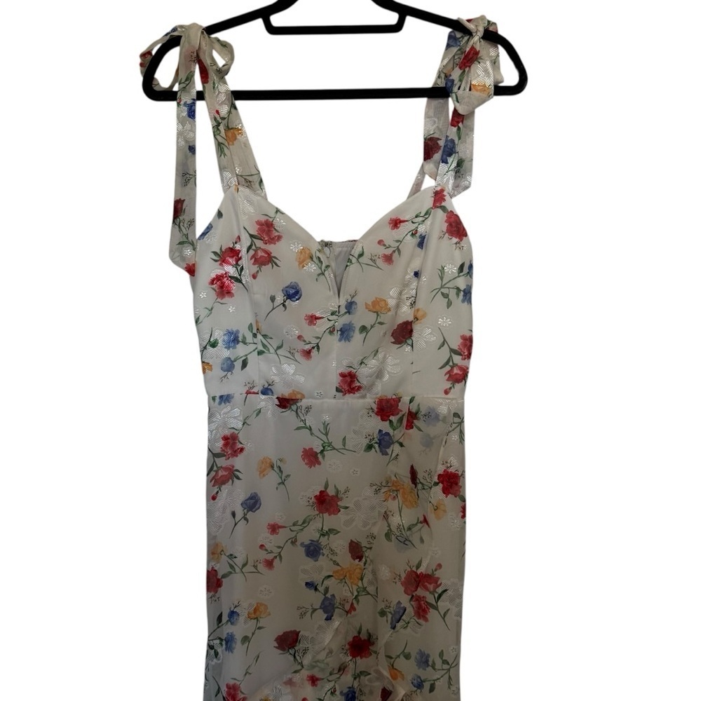 NWT Lulus So Elevated Ivory Floral Jacquard Tie-Strap High-Low Midi Dress - Picture 3 of 7
